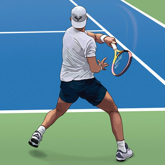 Illustration de Rafael Nadal à l'entraînement de tennis