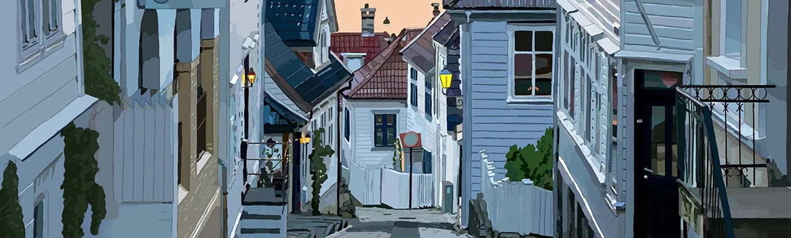 dessin d'une banniere web avec un décor en norvege
